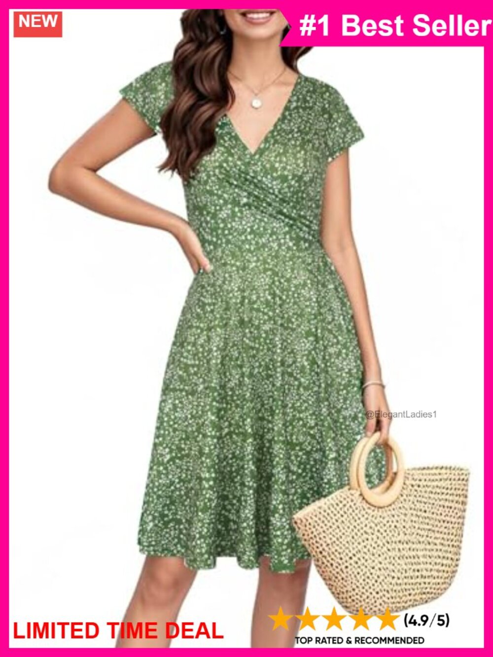 Women's V-Neck Cap Sleeve Floral Swing Dress A-Line Party Cocktail